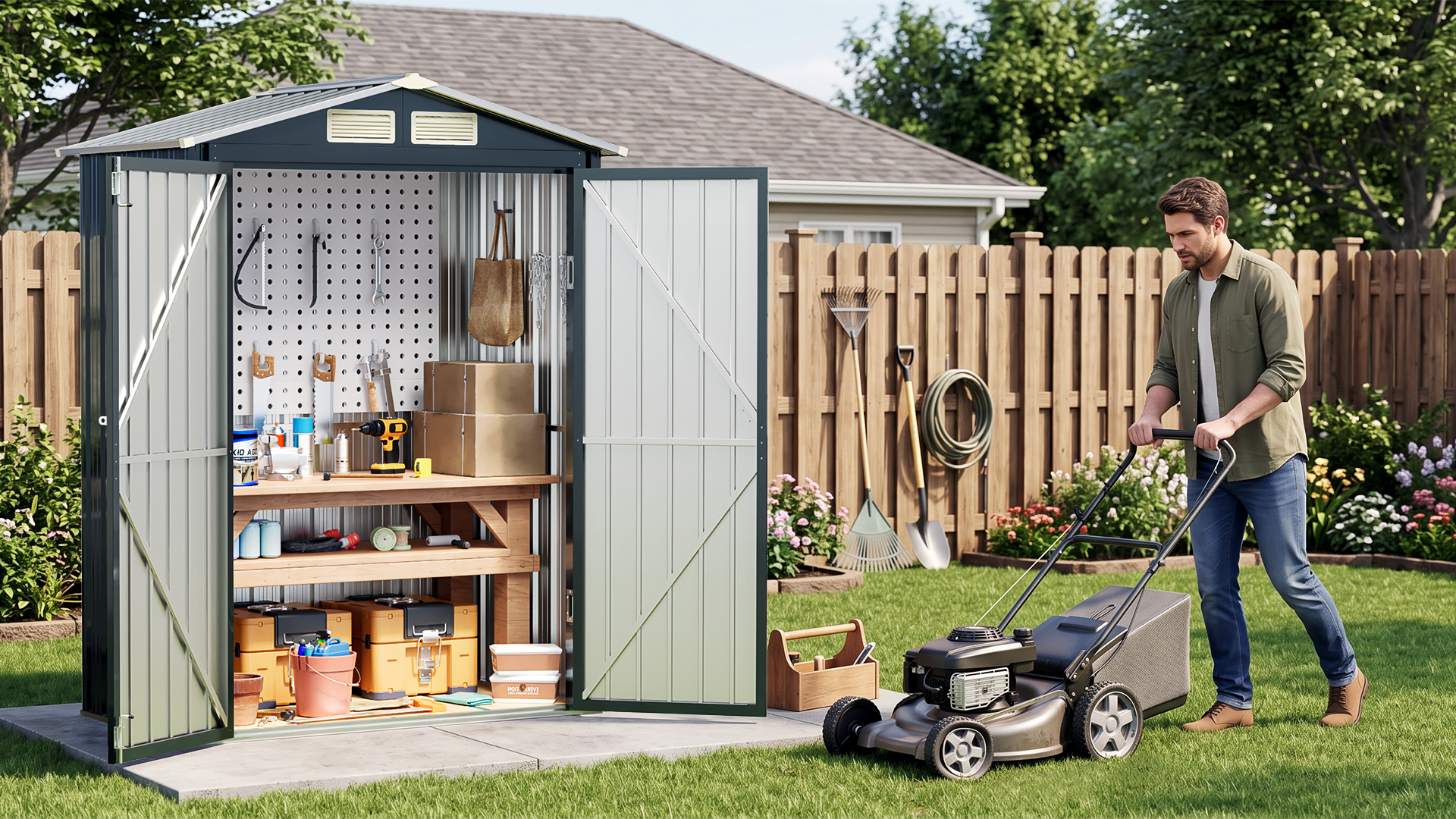 Amazon.com : Breezz Outdoor Steel Storage Shed, 5 x 3 ft, Brown